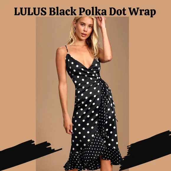 LULUS Polka Dot Satin Wrap Dress NWT - Picture 3 of 10